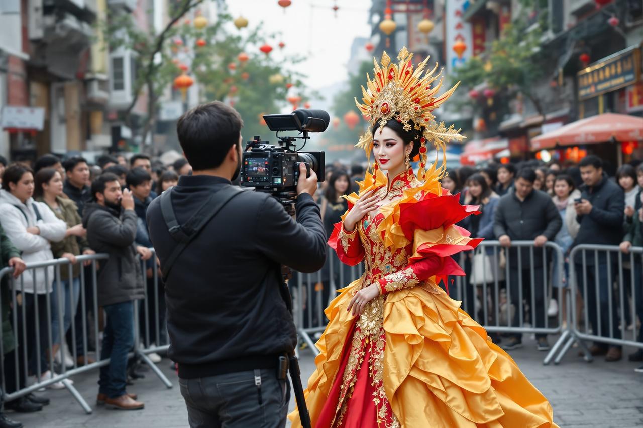 现场直击：某剧组外景拍摄引围观，女主造型惊艳路人狂拍照 - 52吃瓜网